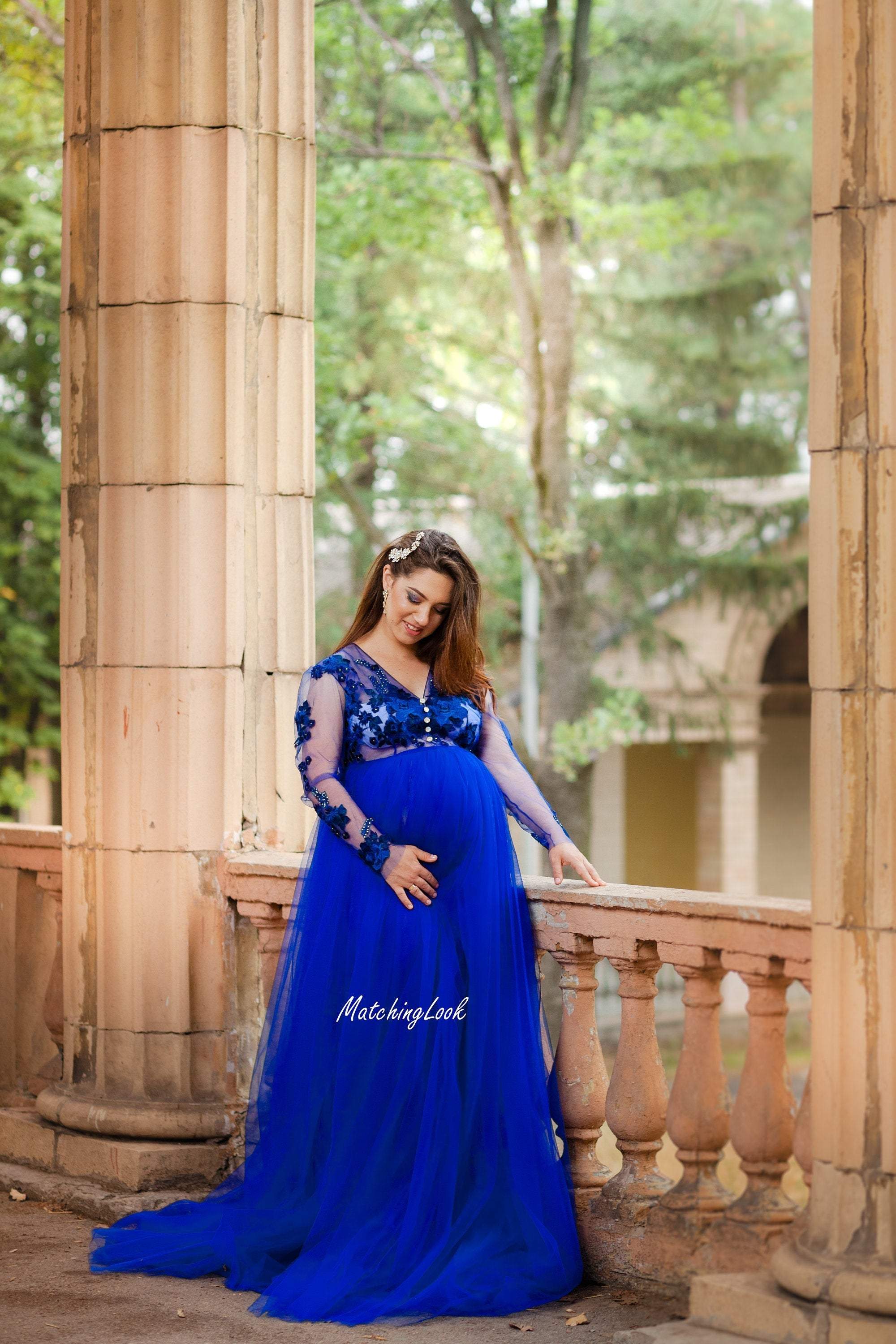 Royal Blue Tulle Maternity Photo Prop Dress